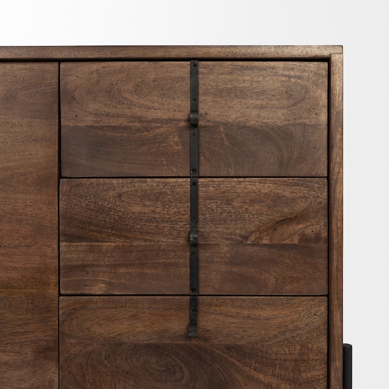 Glenn VI Medium Brown Solid Wood w/ Black Iron Trim Sideboard - 71.5L x 18.0W x 30.0H