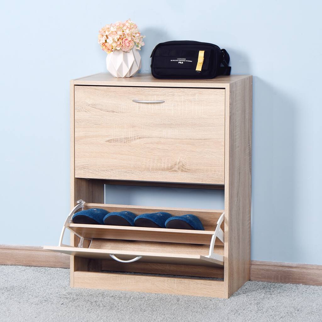 Wooden Shoe Cabinet, Flip-Drawer Shoe Organizer - 24.41"L×9.45"W×31.50"H