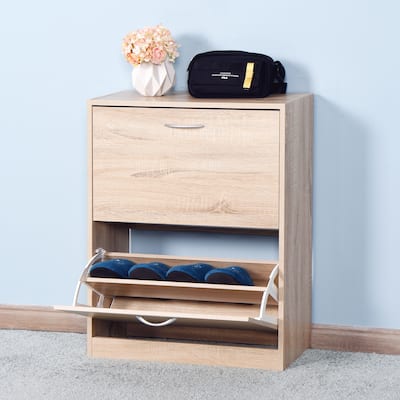 Wooden Shoe Storage Cabinet with 2 Flip Doors