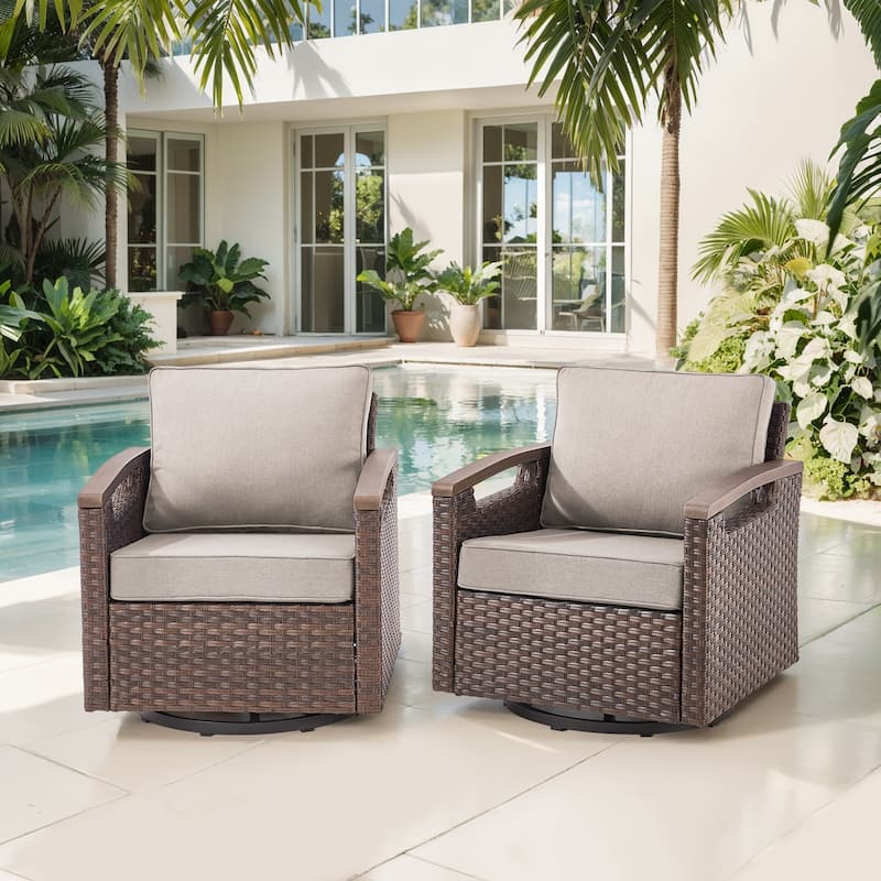 Gymojoy Patio Swivel Rocker Patio Chairs of 2 with Water-Resistant Olefin Cushions - Beige - 2-Piece