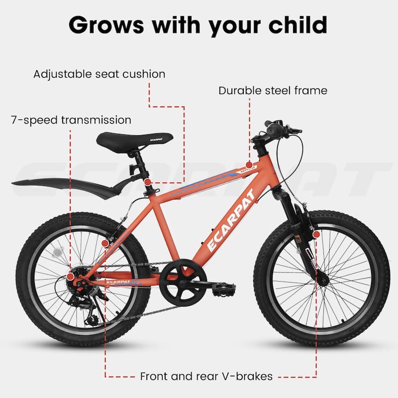 20-Inch Kids Mountain Bike with 7-Speed Gear, Shimano Drivetrain, All-Terrain Tires for Boys and Girls, Height 42-56 Inches