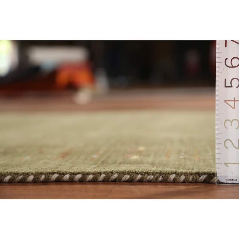 Green Modern Gabbeh Indian Area Rug Handmade Tribal Wool Carpet - 5'1" x 7'9"