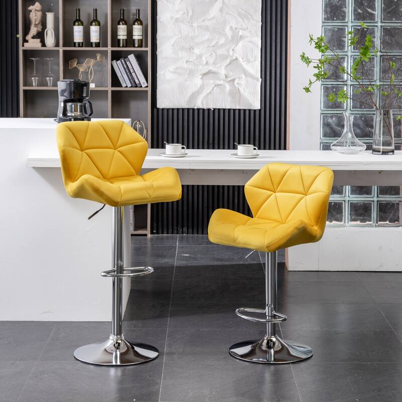 Roundhill Furniture Breni Velvet Diamond Tufted Swivel Adjustable Height Barstool, Set of 2