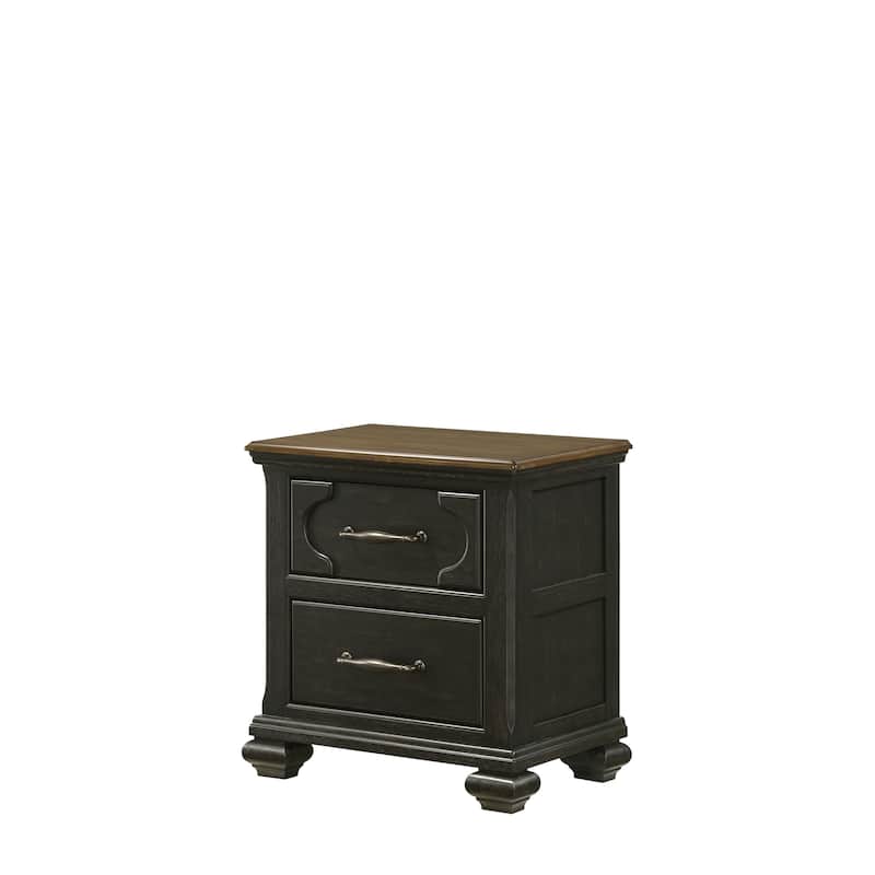 1pc 2-Drawer Nightstand Wooden Metal knobs - Brown