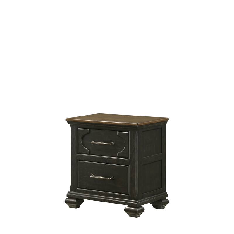 Traditional Wooden Nightstand, Bedside Storage Cabinet with Drawers and Metal Knobs, Entryway Table with Sturdy Frame