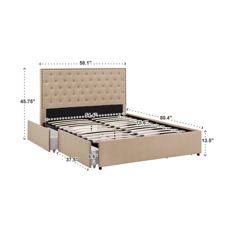 Arlert Nailhead Linen Headboard Storage Platform Bed by iNSPIRE Q Classic