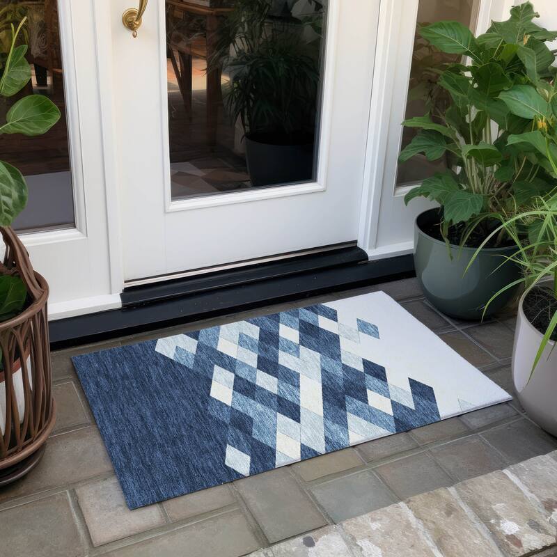 Machine Washable Indoor/ Outdoor Modern Avo Chantille Rug - Navy - 1'8" x 2'6"
