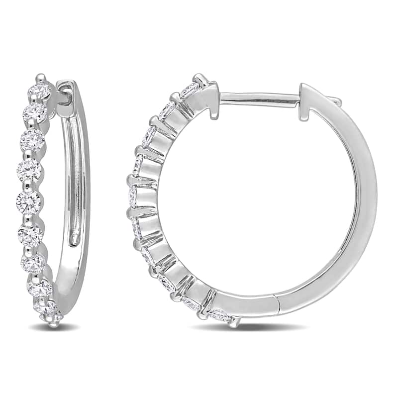 Miadora 5/8ct TDW Lab-Grown Diamond Hoop Earrings Platinum Silver