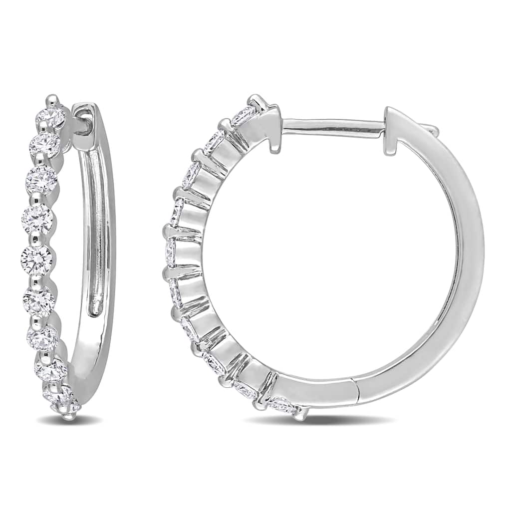 Miadora 5/8ct TDW Lab-Grown Diamond Hoop Earrings Platinum Silver