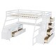 preview thumbnail 16 of 26, Wooden Full Size Loft Bed with Build-in Study Desk, Storage Stairs, Shelves, Drawers for Kids, Teens - Large Space Underneath