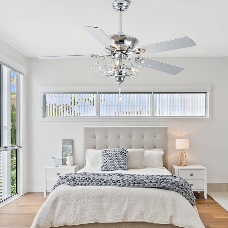 Bella Depot 52-inch Modern Crystal Ceiling Fan with Light Kit and Remote, 6-Speed Reversible Fandelier - 52"
