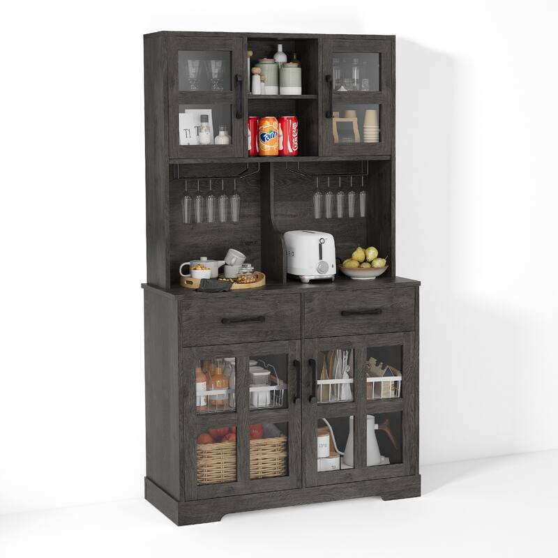 Pocassy Modern Kitchen Pantry Cabinet with Power Outlet