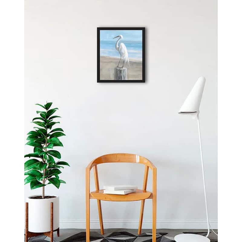 Egret by the Sea Framed Poster - 18 x 24 Inch - Black