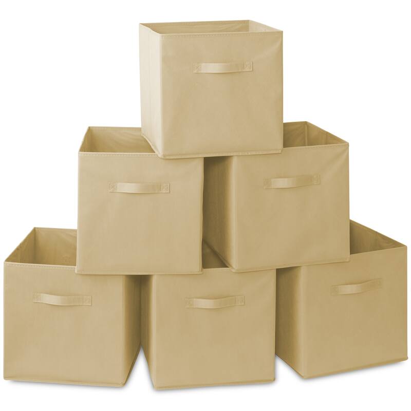 Set of 6 Collapsible Fabric Cubes 13in Storage Bins Beige - Sand - 13" x 13" x 13" - Sand - 13" x 13" x 13"