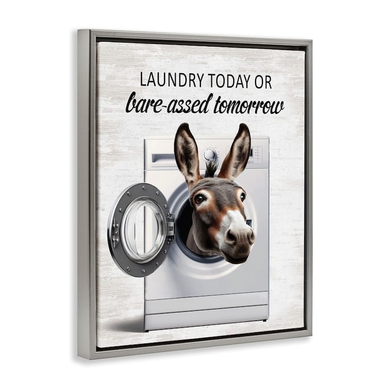 Stupell Sassy Laundry Donkey Pun Framed Floater Canvas Wall Art Design By Lettered and Lined