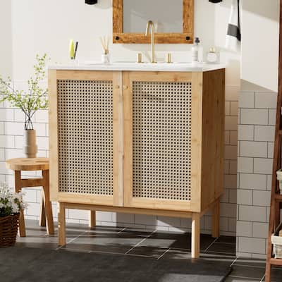 20" Bathroom Vanity with Sink, Cabinet, Shelf, and Toilet Paper Holder