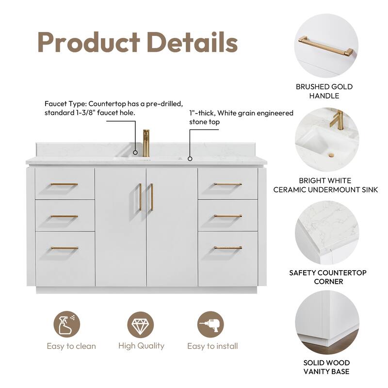 San Single Bath Vanity with Composite Stone Top and Mirror