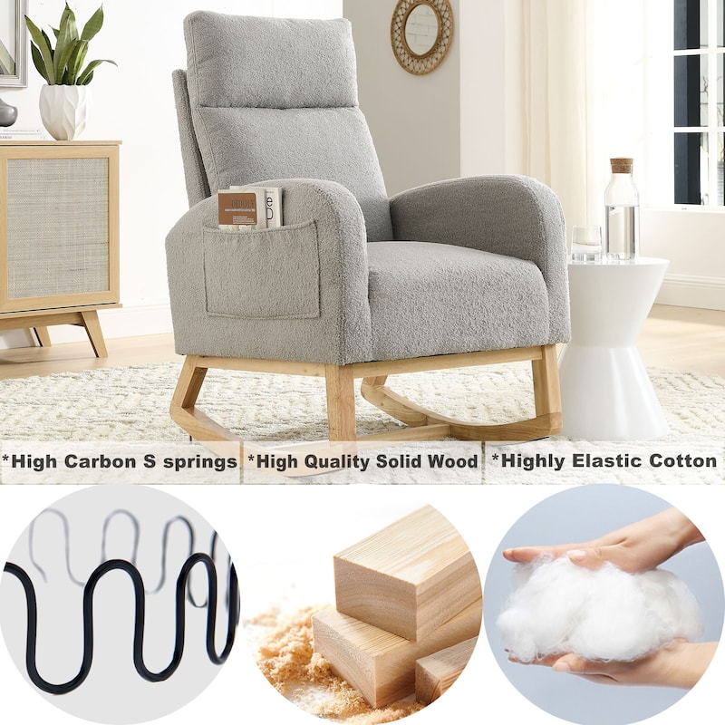 27.6"W Modern Accent High Backrest Living Room Lounge Arm Rocking Chair, Two Side Pocket