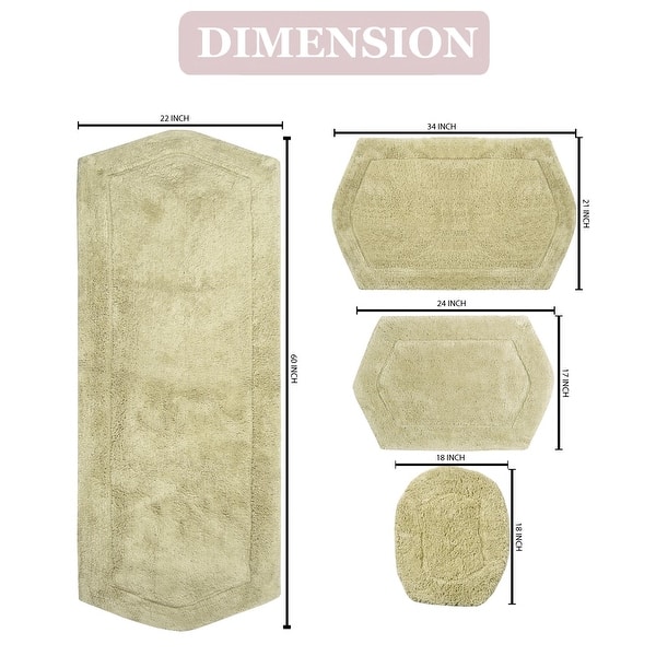 dimension image slide 2 of 19, Waterford Collection 100% Cotton Non-Slip Bathroom Rug, Machine Washable Bath Rug, 4 Piece Bath Mat Set with Toilet Lid Cover