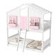 preview thumbnail 20 of 43, House-shaped Bed Frame Twin Over Twin Bunk Bed with Roof, Door, Windows, Guardrails and Ladder, No Slats on Lower Bed