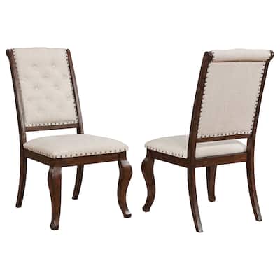 Traditional 2pc Set Dining Chair Button Tufted Design, Nailhead Accents