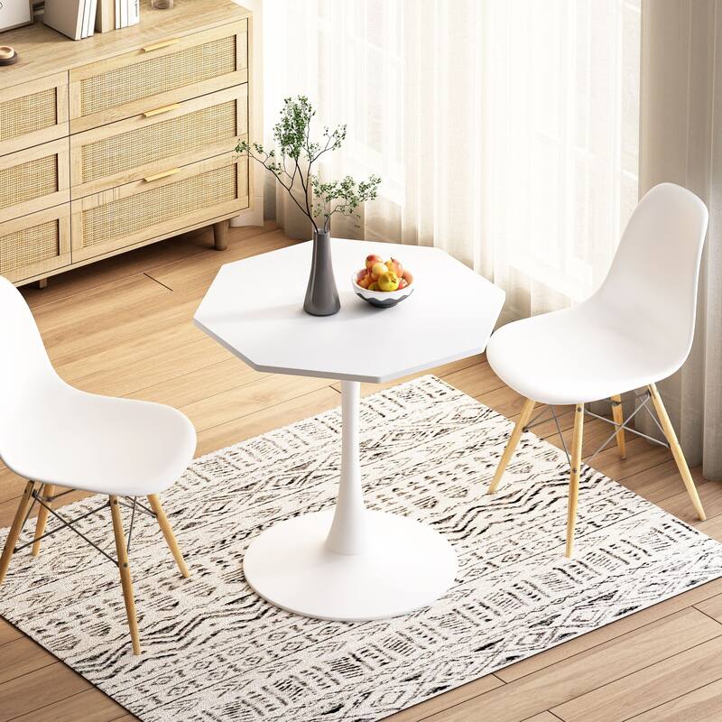 31.50" Modern Octagonal Coffee Table with Metal Base - White