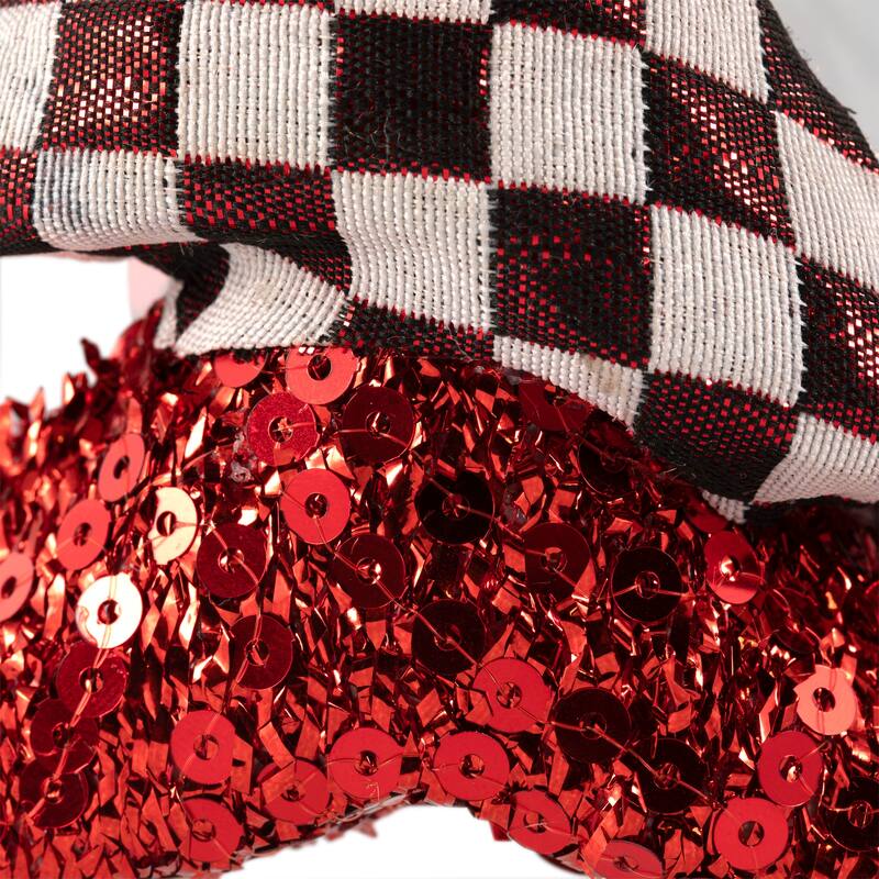 Sequined and Checkered Tree Christmas Ornaments - 5" - Red - Set of 2