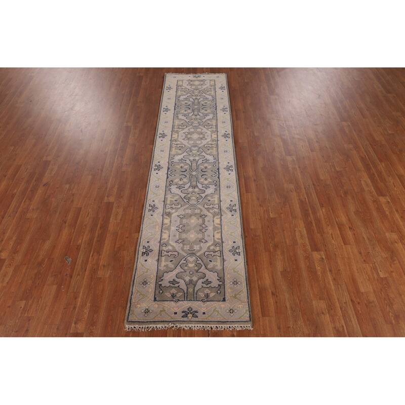 Transitional Oushak Oriental Runner Rug Hand-Knotted Wool Carpet - 2'7" x 9'9"