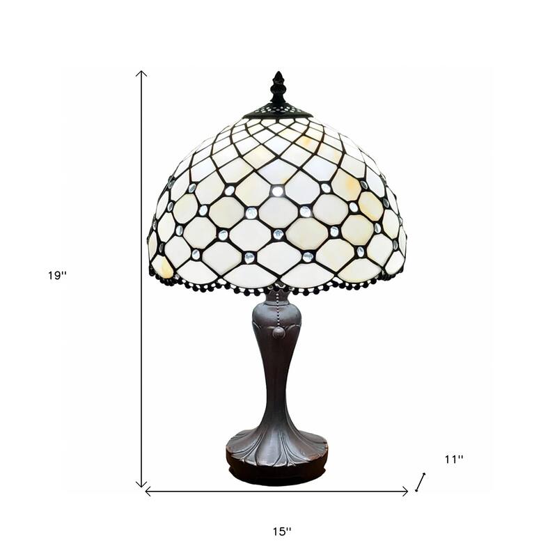 HomeRoots 19" Tiffany Style Jeweled Glass Shade Table Lamp - 15