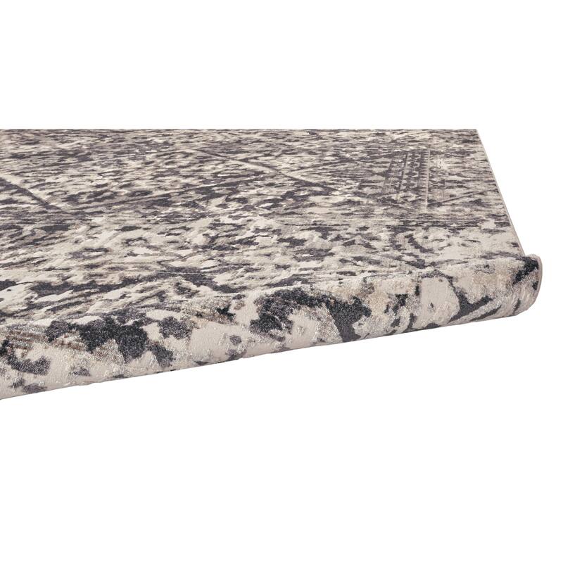 Kiba Distressed Medallion Diamond Rug, Ivory/Gray, Area Rug