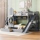 preview thumbnail 24 of 98, Bunk Bed Castle Playhouse Solid Wood Stairs Bed Frame with Storage Shelves & 2 Drawers, Children's Slide Bed with Guardrail Gray - Twin