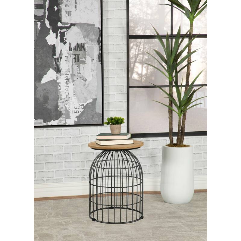 Bernardo Round Wire Frame Side Table Natural and Gunmetal