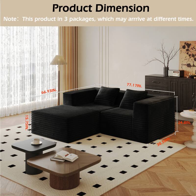 77.17" Sectional Couches for Living Room, Boneless L Shaped Cloud Couch with Ottoman, Modern Corduroy Deep Seat Floor Sofa