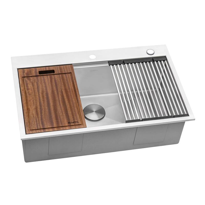 Ruvati 33 x 22 inch Workstation Ledge Drop-in Topmount Kitchen Sink 16 Gauge Stainless Steel Single Bowl - RVH8003 - 33" x 22"
