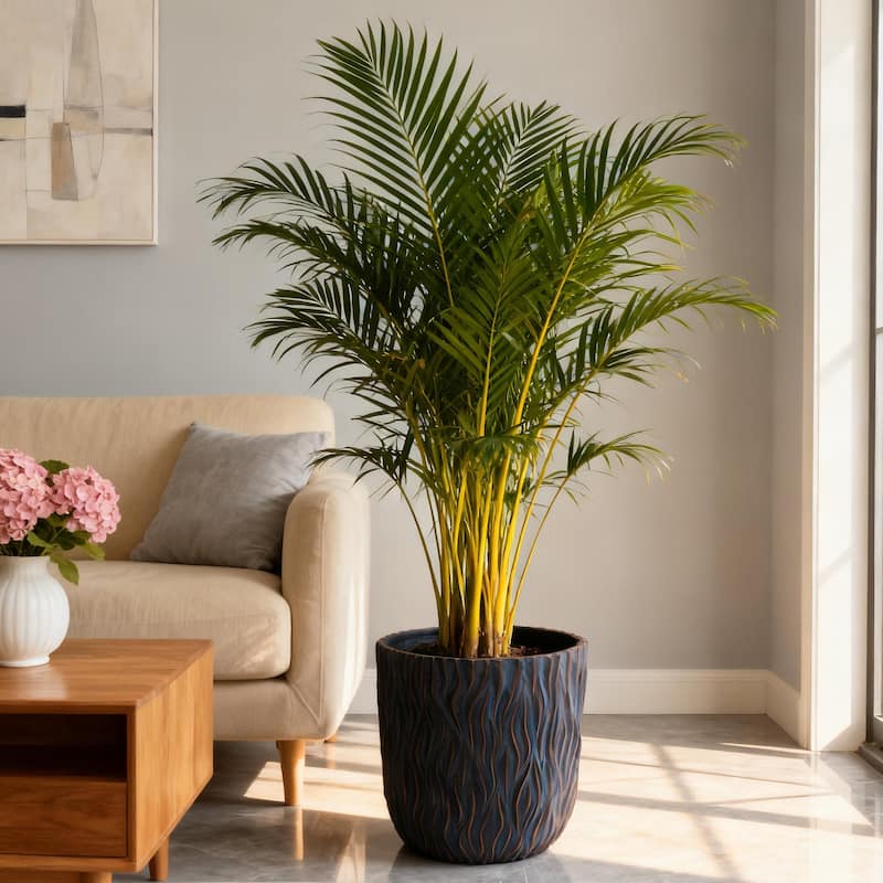 Large Round Planters Set of 2 (15.75"x14.96" & 12.2" x13.39") - Lightweight Plant Pot-Concrete Planter Pots with Drainage Hole