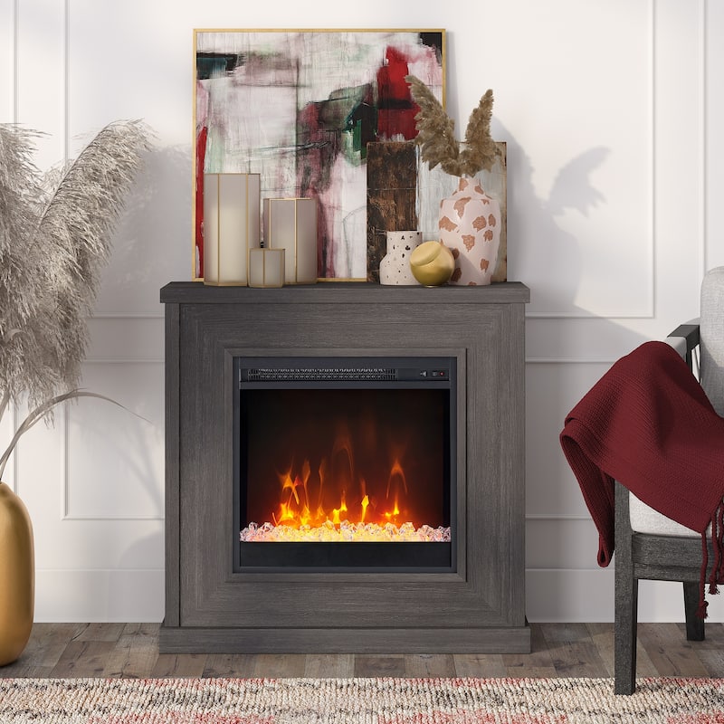Santos 30" Wide Mantel Fireplace with Crystal Fireplace Insert