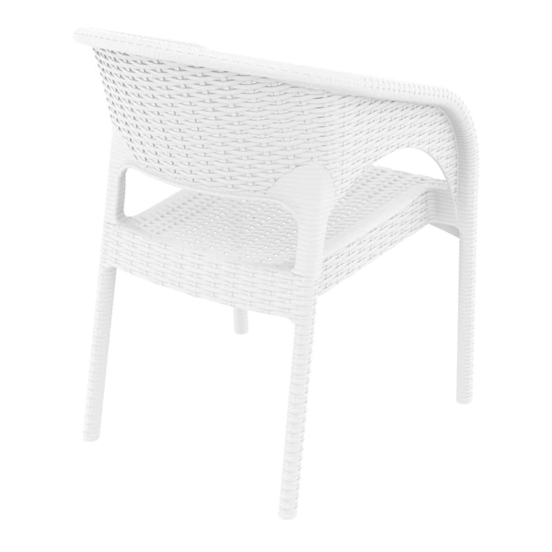 32" White Wickerlook Patio Stackable Dining Arm Chair