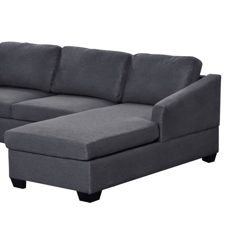 Modern Large UShape Sectional Sofa, Wood Frame and Birch Wood Legs, Double Extra Wide Chaise