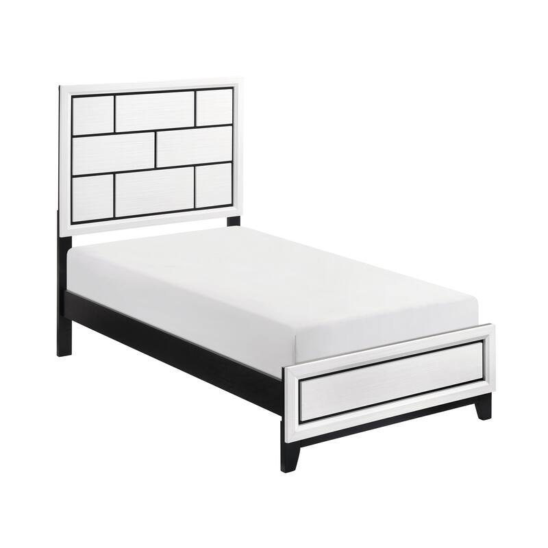 Twin Size Wood Panel Bed with Line Design and Contemporary Style - White