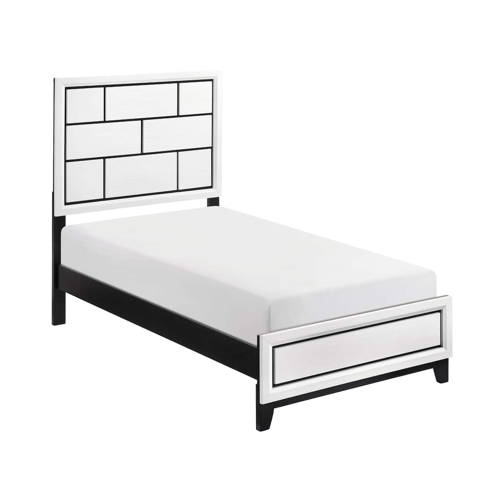 Twin Size Wood Panel Bed with Line Design and Contemporary Style