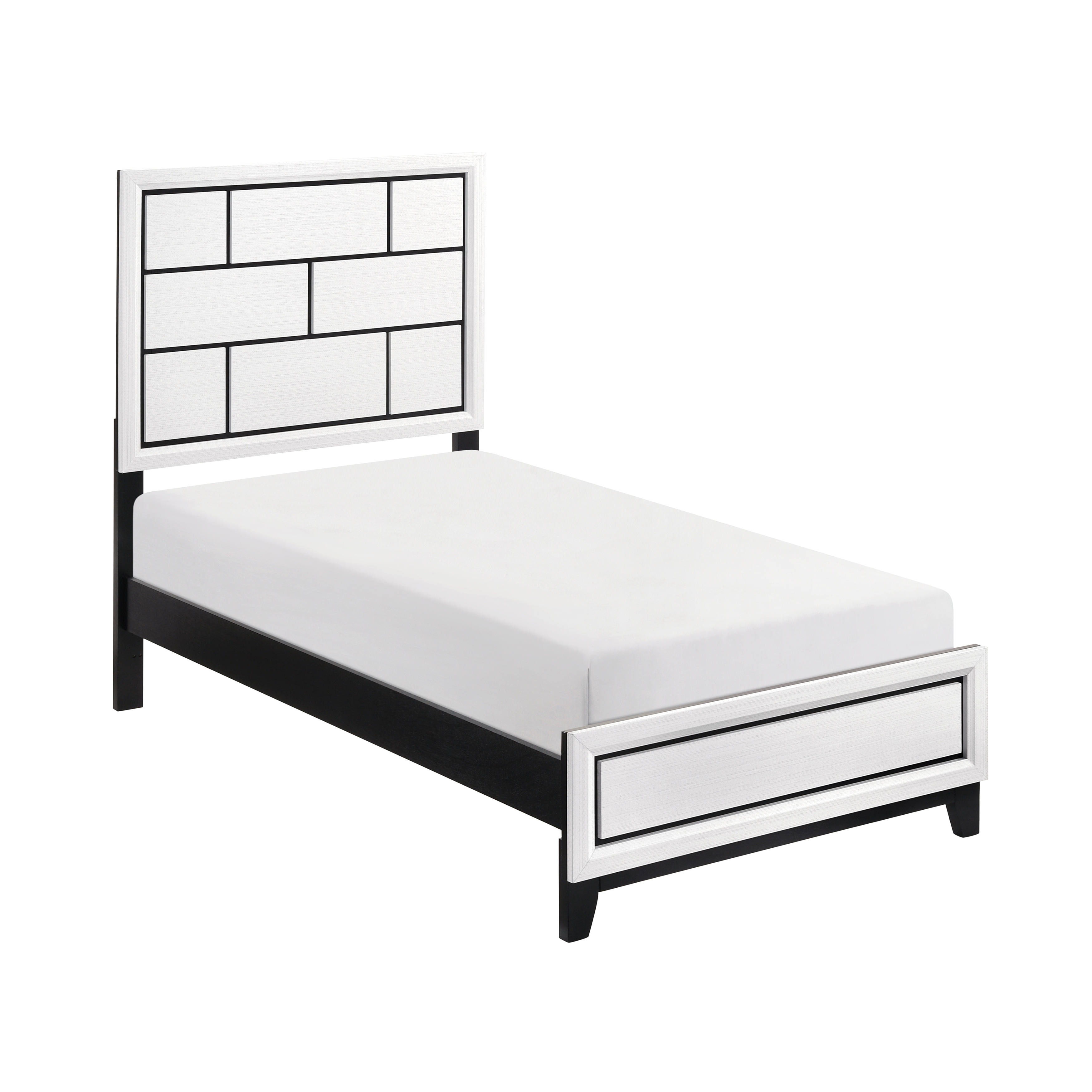 Twin Size Wood Panel Bed with Line Design and Contemporary Style