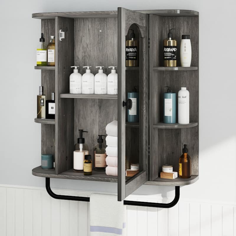 Modern Wall Bathroom Storage Medicine Cabinet with Adjustable Shelves and Towel Rack