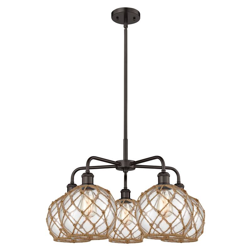 Innovations Lighting Endless Possibilities Ballston - Farmhouse Rope - 5 Light 27" Stem Hung Chandelier - Clear Glass with Brown Rope/Oil Rubbed Bronze