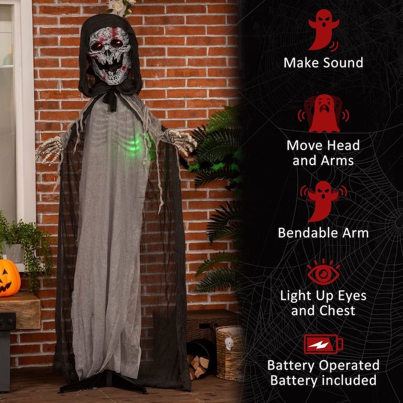 Outsunny 74" Life Size Outdoor Halloween Decorations Skeleton Witch, Animated Prop Animatronic Decor with Sound