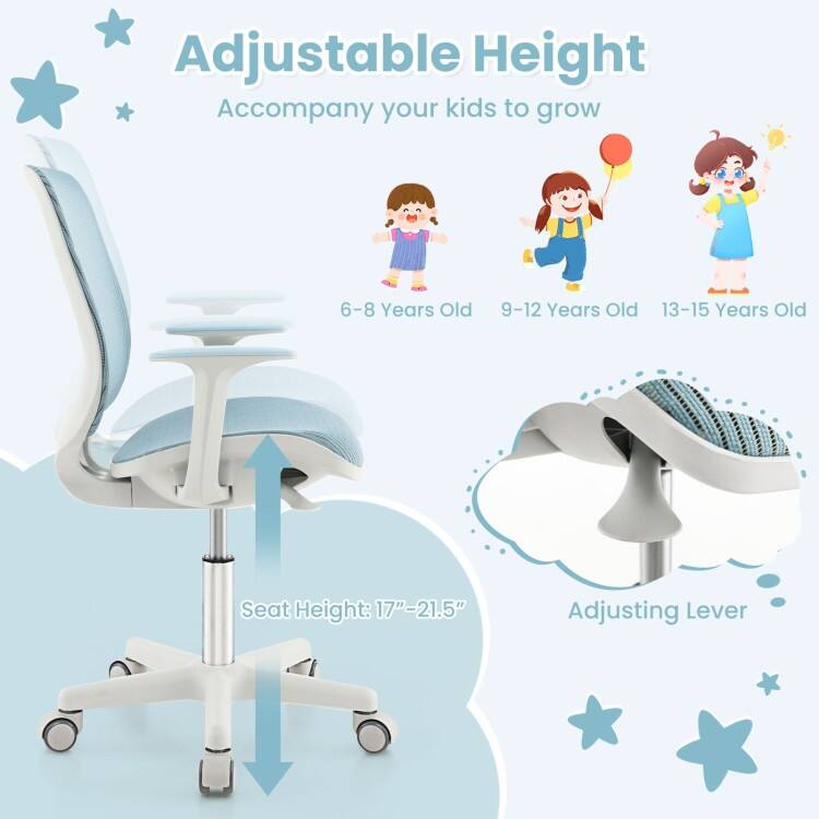 Swivel Mesh Children Computer Chair with Adjustable Height - 22.5" x 22.5" x 31.5"