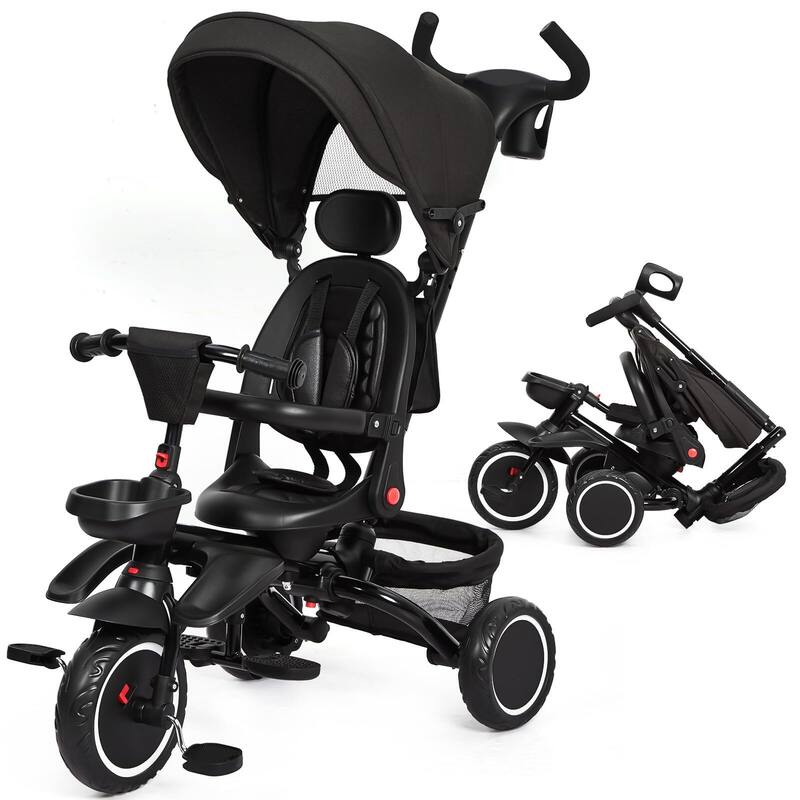 Baby Tricycle, 7 in 1 Folding Toddler Bike w/Removable Adjustable Push Handle