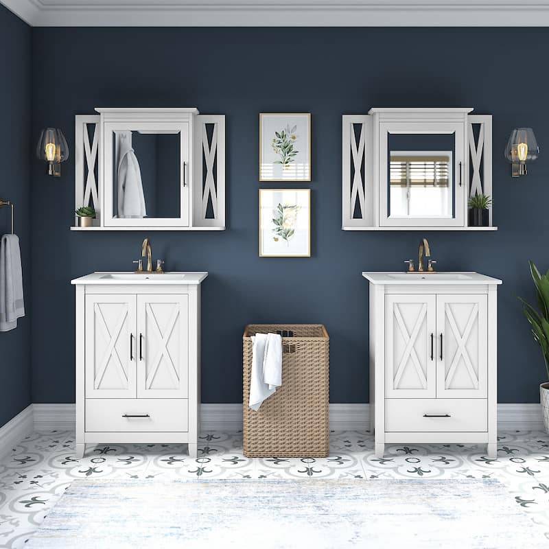 Key West 48W Double Vanity with Sinks and Cabinets by Bush Furniture - White Ash