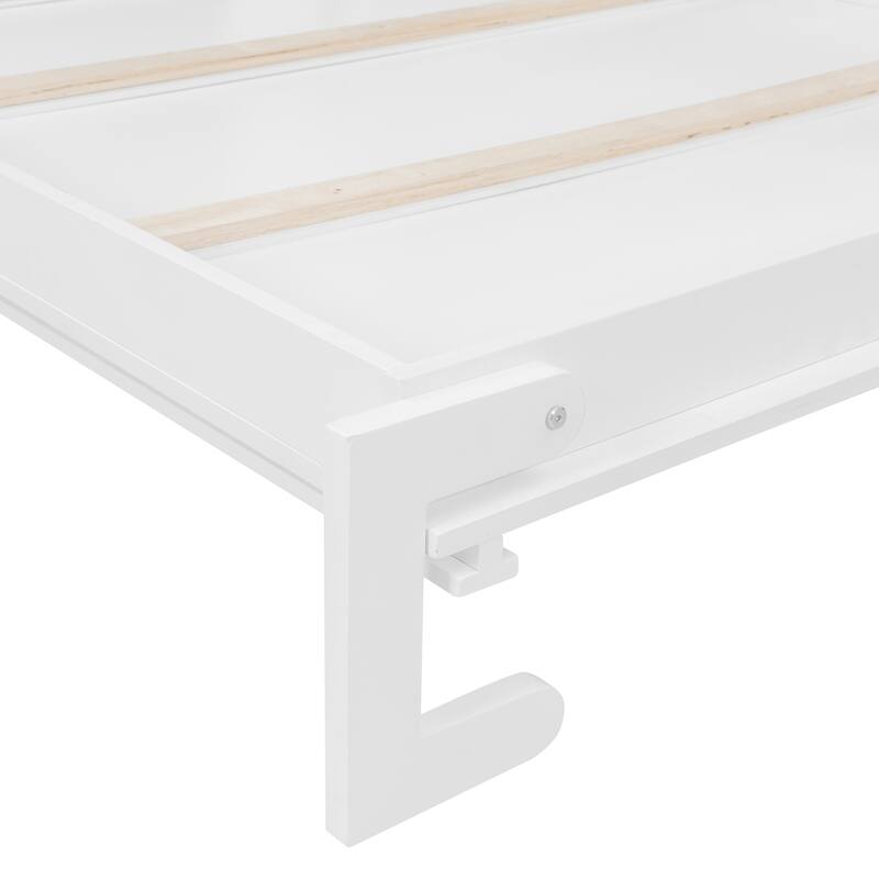 Roomfitters Queen Murphy Bed with Diamond Pattern Storage Cabinet, Wall Mounted Space Saving Hideaway Sleeper, White