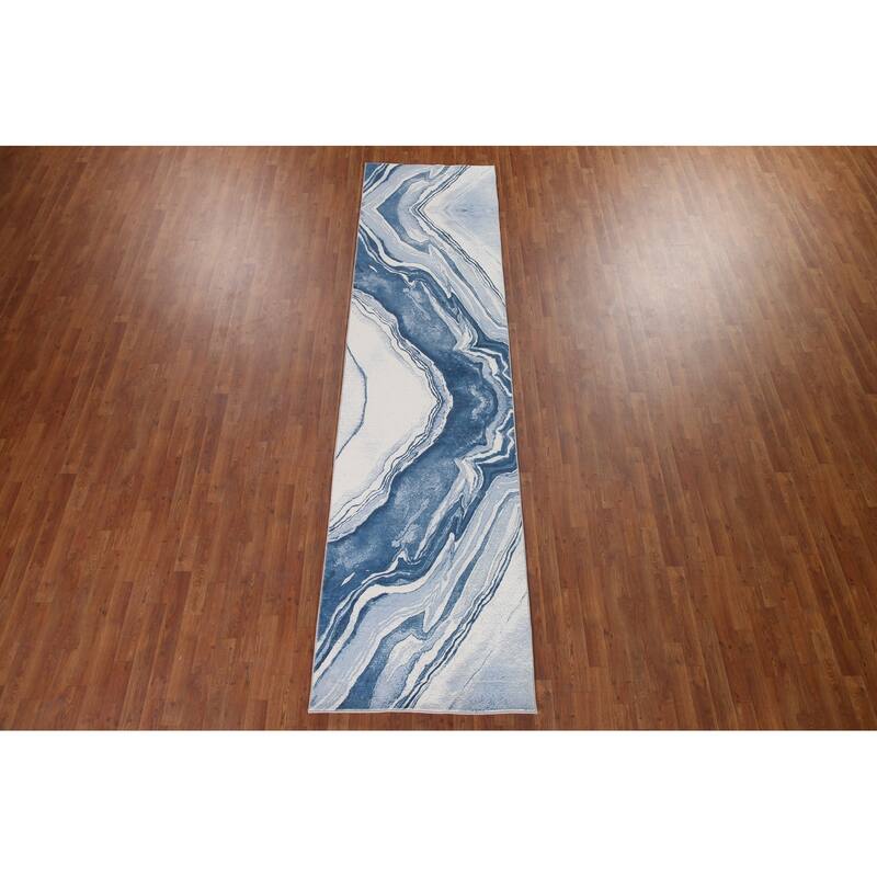 Machine-Made Washable Contemporary Blue Rug Oriental Decorative Carpet
