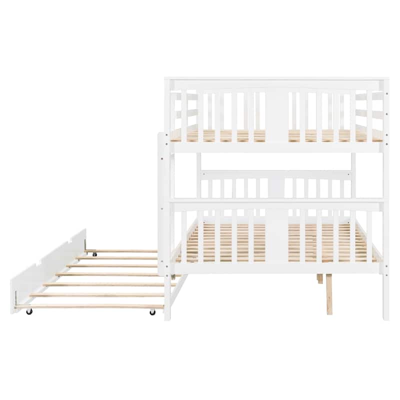 Solid Full Size Bunk Bed with Trundle, Ladder, and Safety Guardrails